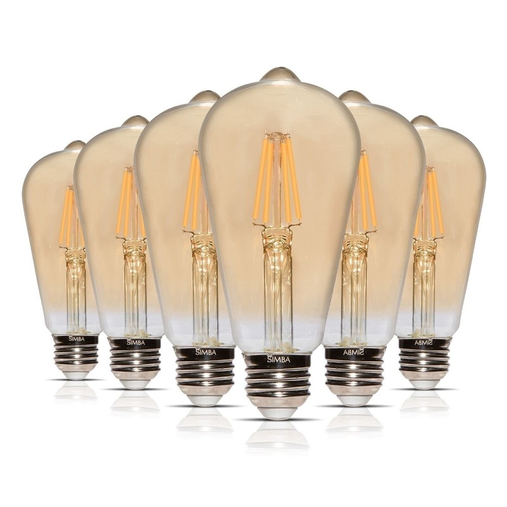 [6 Pack] LED Edison Filament ST21 6W 60W 120V Dimmable E26 2200K Warm Amber