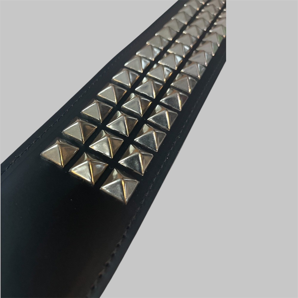 LEATHER BLACK STUDDED GUITAR STRAP Pyramid 2.5” Wide