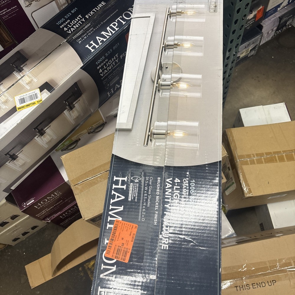 Hampton Bay Champlain 31.5" 4-Light Brushed Nickel Modern Bathroom Vanity Light