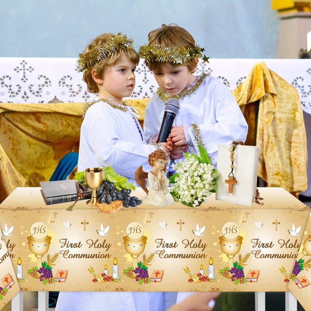 First Communion Table Cloth-3Pcs Mi Primera Comunion Rectangle Plastic Table ...