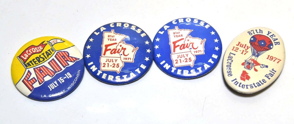 4 1970s LA CROSSE, WISCONSIN INTERSTATE FAIR BUTTON PINBACKS