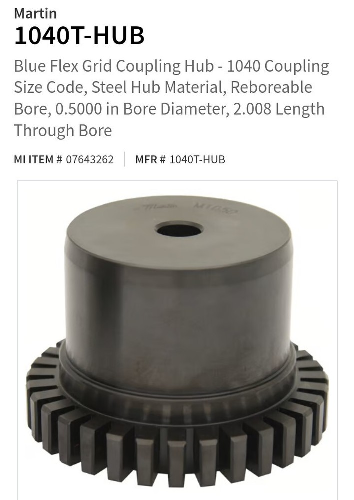 Blue Flex Grid Coupling Hub 1040 Coupling Size Code Steel Hub