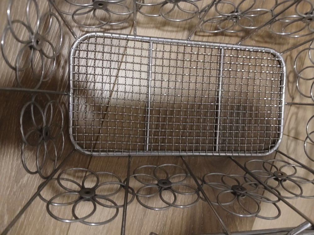 Rectangular Silver Metal Wire Basket with Handles Floral Design
