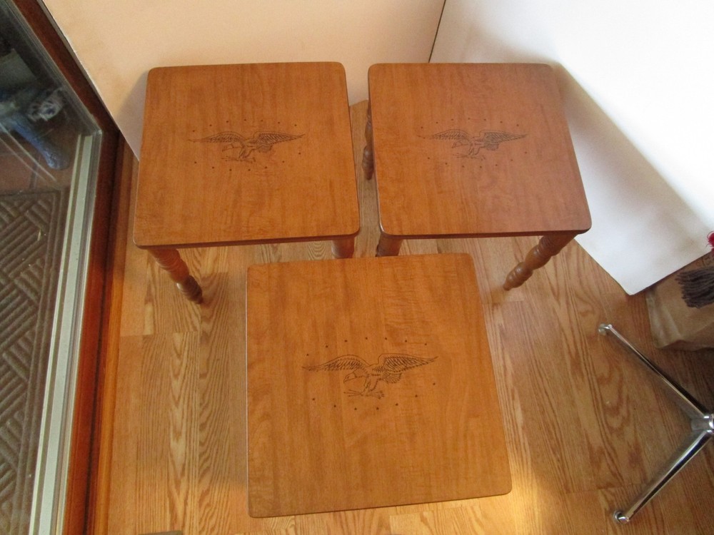 Vintage MCM Set 3 nesting/Stackable Formica wood Tables Eagle Patriotic 1960's