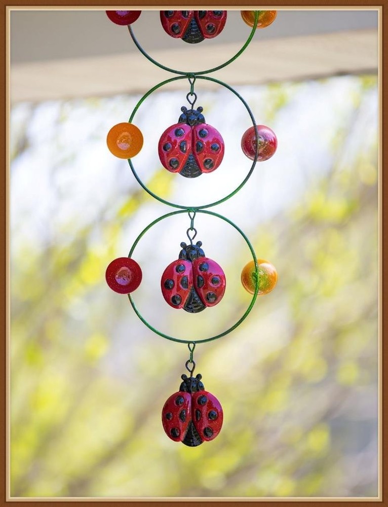 EVERGREEN KINETIC METAL SPINNER * LADYBUG WIND SPINNER & CHIME * BRIGHT COLORED