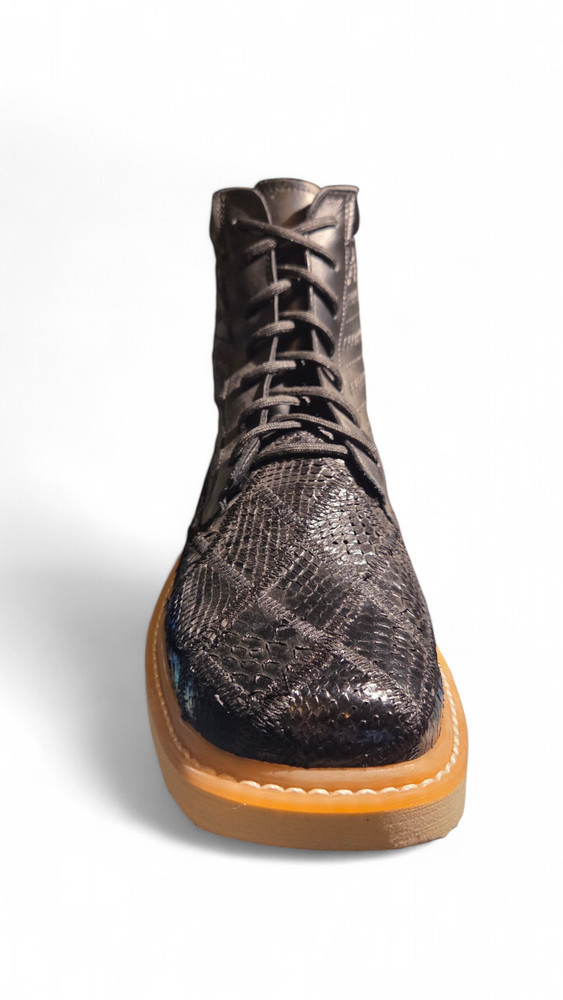 Authentic Python Patchwork Black Boots Texas Country Square Toe Lace Up 823-24