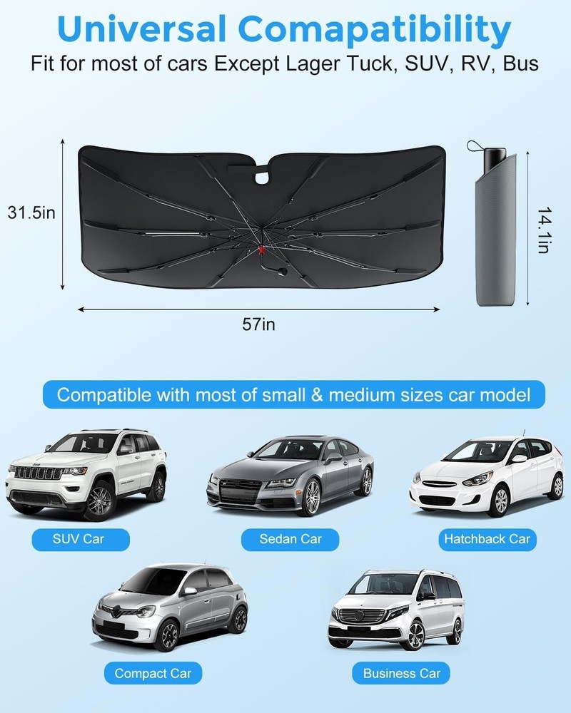57" x 32" Car Windshield Sun Shade Foldable Umbrella Front Window Cover Visor
