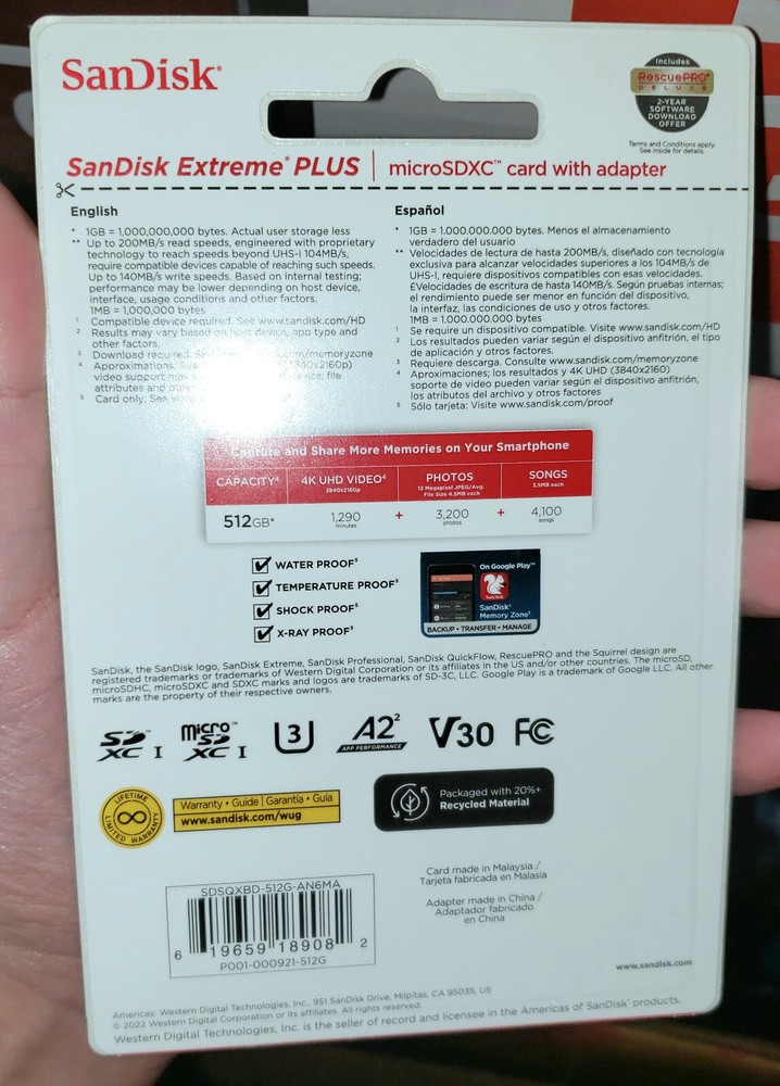 SanDisk - Extreme PLUS 512GB microSDXC UHS-I Memory Card Authentic