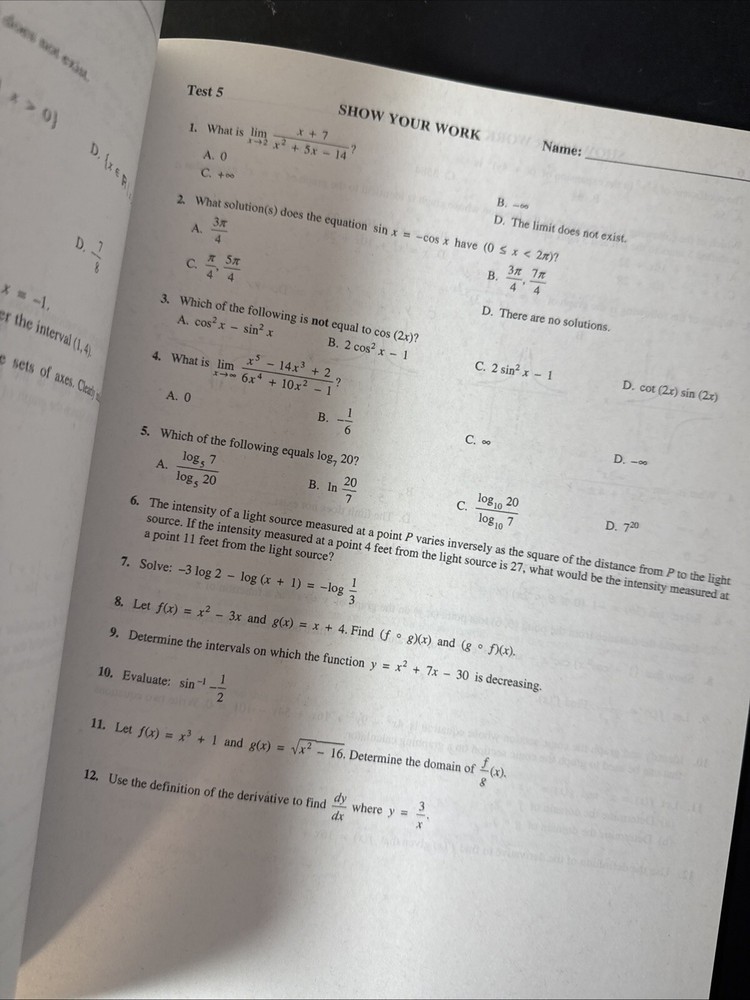 Saxon Calculus (2nd ed) Homeschool testing Book (tests & Test Solutions)