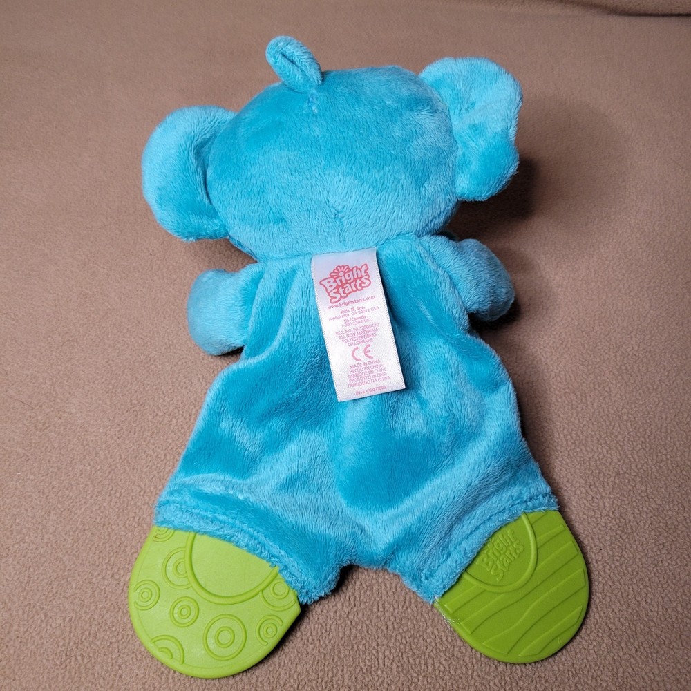 Bright Starts Plush Blue Elephant Teether, Crinkles Toy