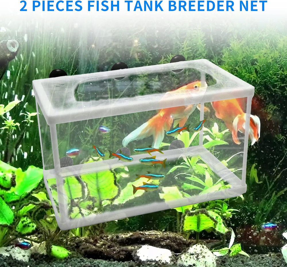 2 Pack Fish Tank Breeder Net,Fish Isolation Breeding Hatching Box, Plastic Frame