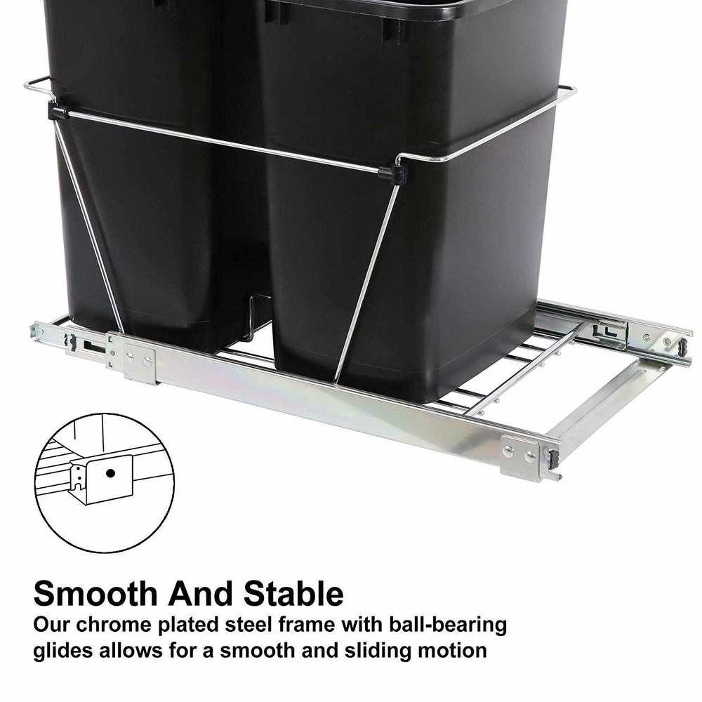 Trash Kitchen Under Cabinet Waste Container Double Garbage Can 35 Quart Pull Out