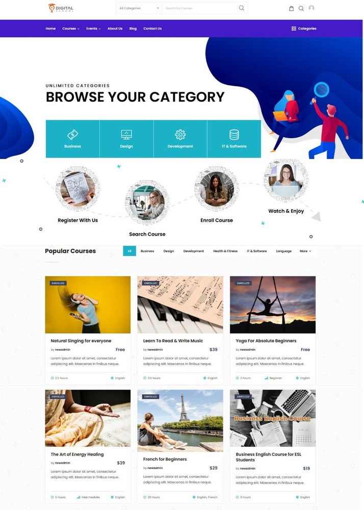 Online School Course Enrollment / eLearning Website - Free Host+Install