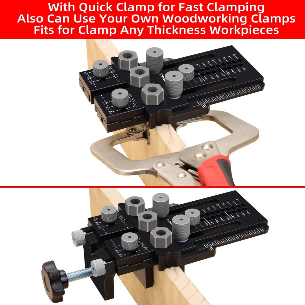 GOINGMAKE Dowel Jig Kit with Quick Positive Stop and Clamp, Adjustable Doweli...