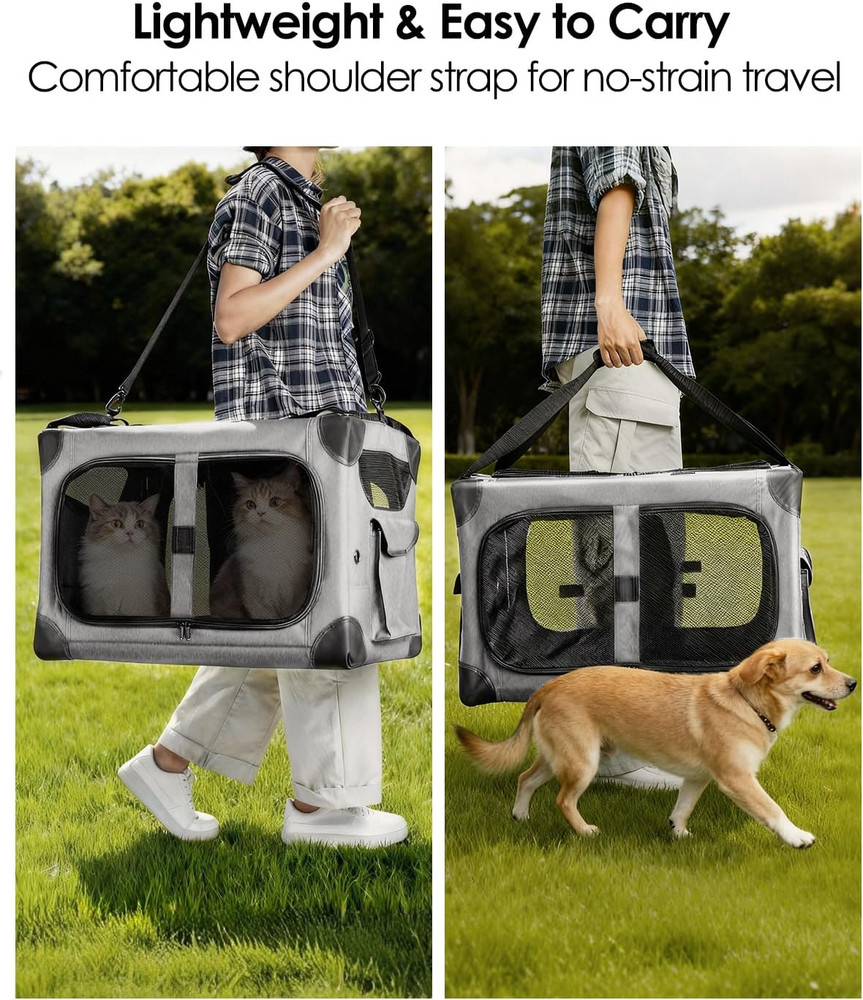 Extra Large Cat Carrier for 2 Cats, XL with Removable Divider, Foldable Soft-Sid