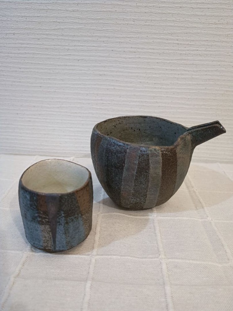Kasama ware sake set set by Koichi Iinuma