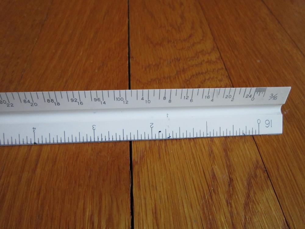 Vtg Charvoz 12" Architect Drafting Ruler 3 Sided Triangular Plastic 30-1201 Case