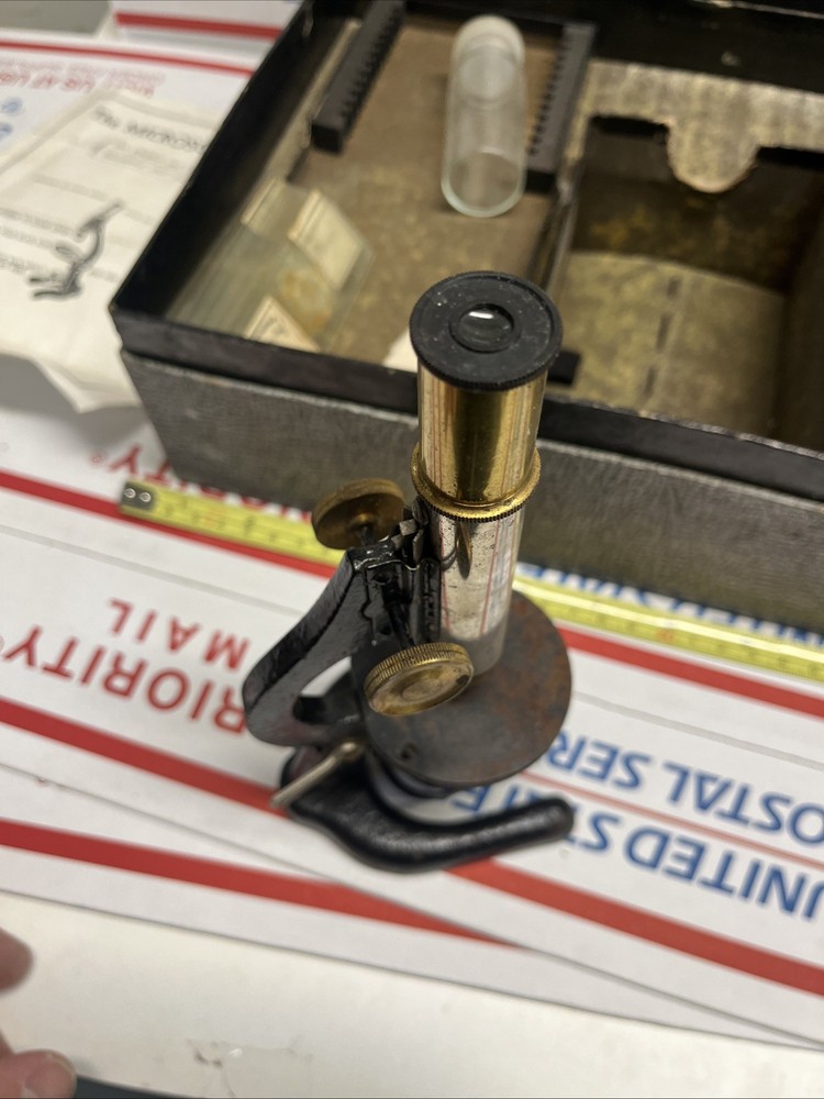 Antique 1920s 30s Microset Toy Microscope set w/ box science