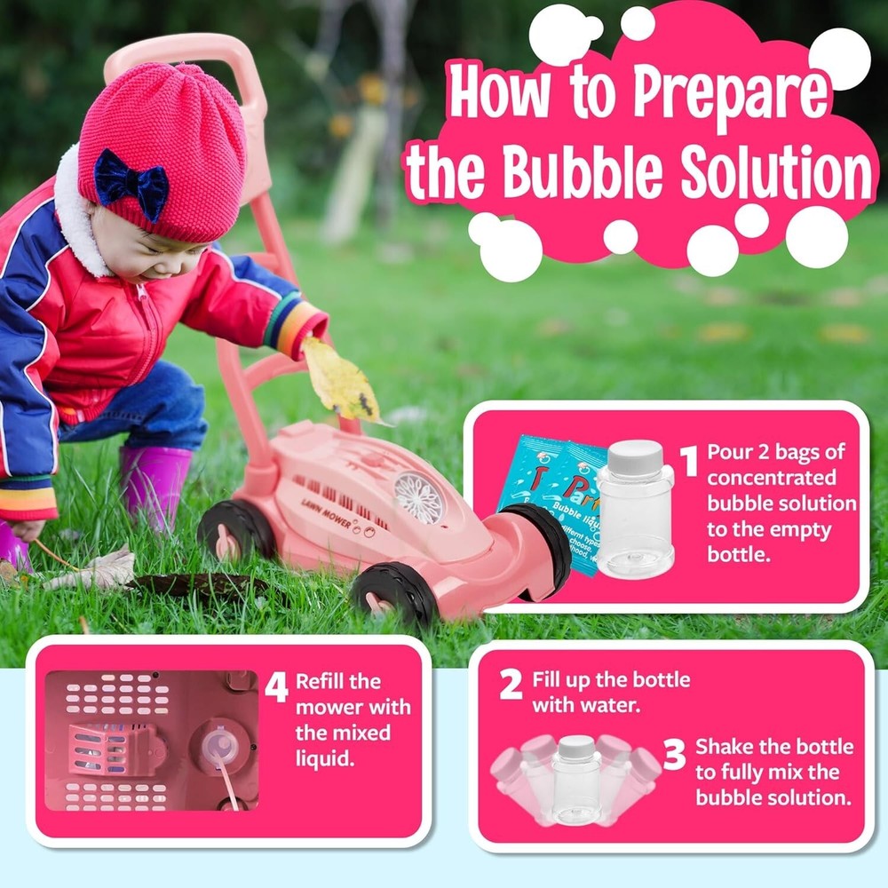 Bubble Machine Lawn Mower for Kids Bubble Blower Machine - Pink