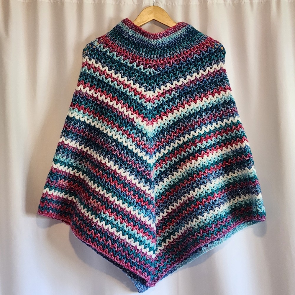 Handmade Crochet Poncho Bitty Stripes LG