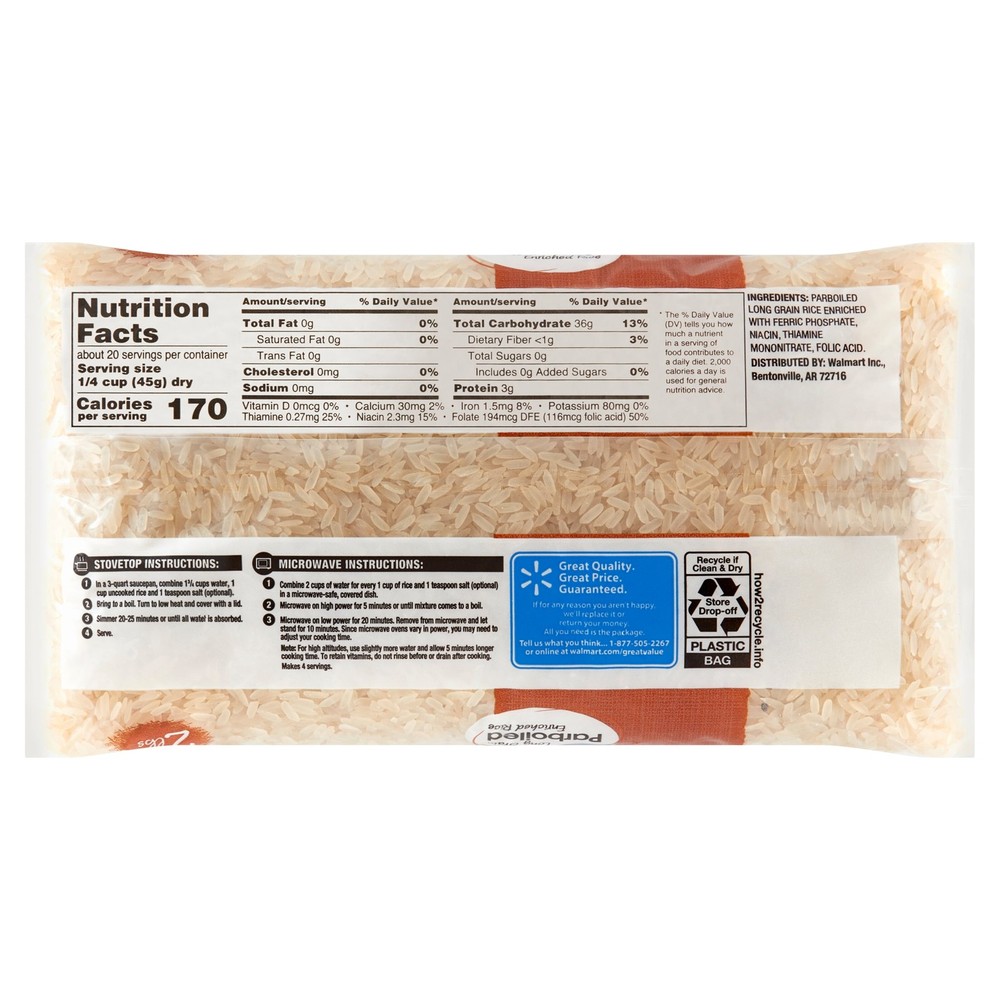 (8 pack) Great Value Long Grain Parboiled Enriched Rice, 32 oz