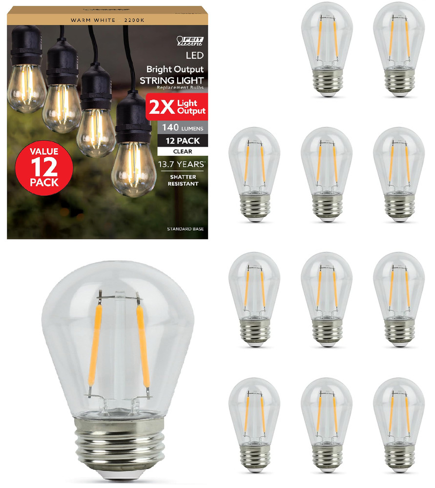 Waterproof S14 LED Light Bulbs Outdoor String Lights Replacement E26 Base 12Pack