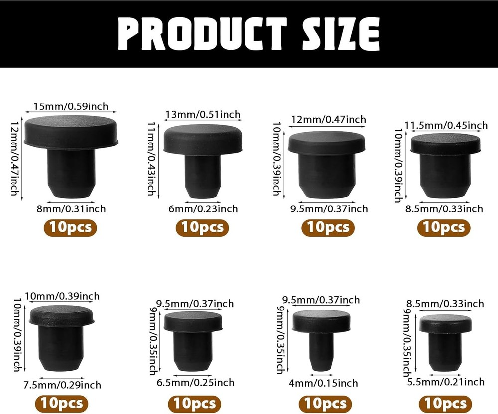 Rubber Hole Plugs 80pcs Silicone Caps