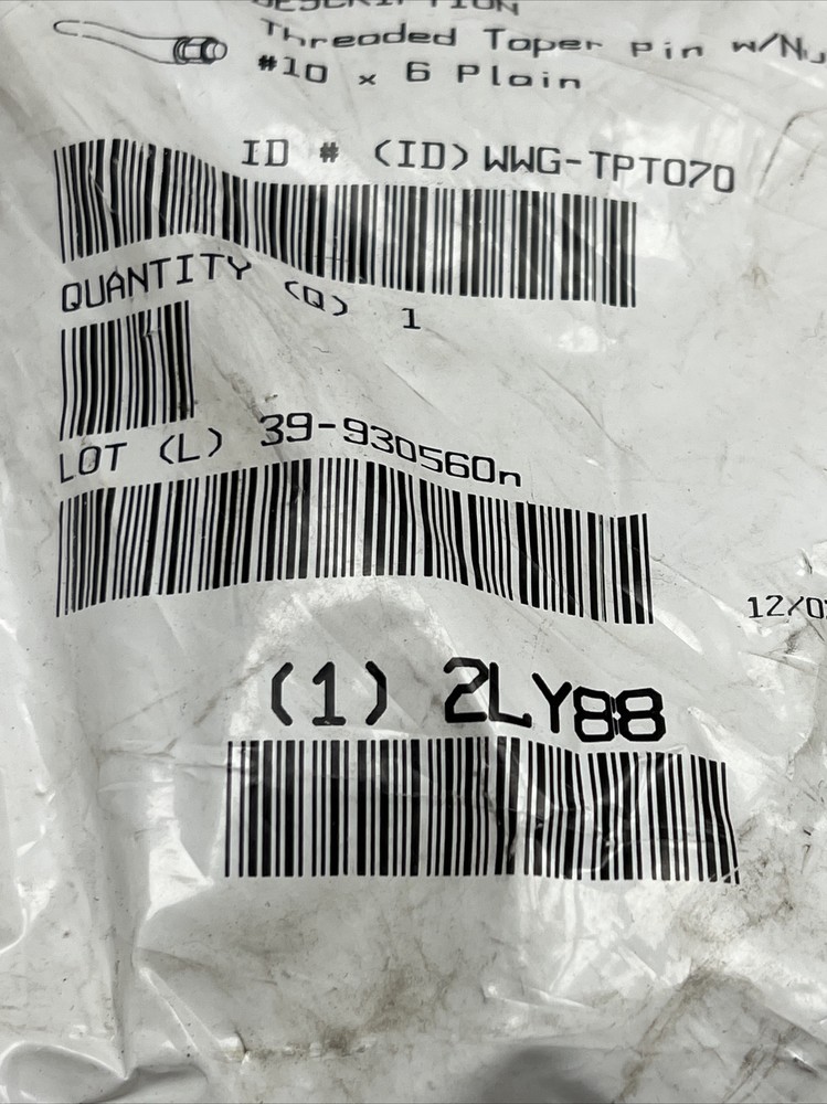 New Threaded Taper Pin With Nut #10 x 6 Plain 2LY88