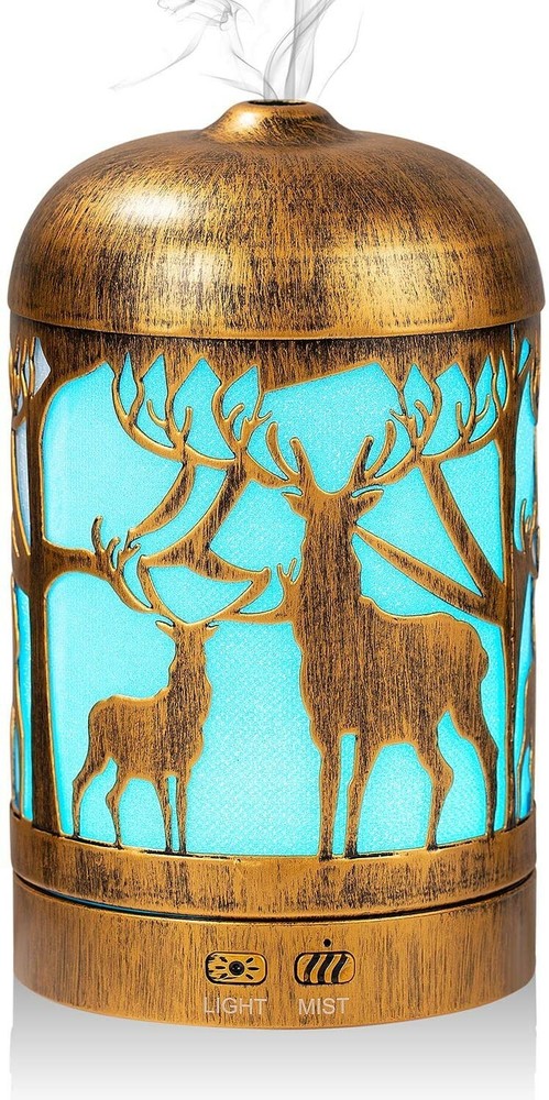 Befano Essential Oil Diffuser, Metal Deer Oil Diffuser with 7 Colors Light 200ML