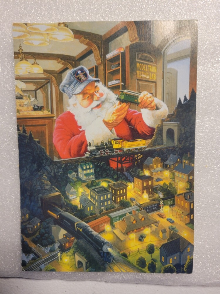 Vintage Christmas Santa "Model Train Testing Lab" 7" x 5"--Vibrant Colors