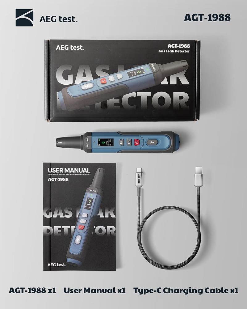 AGT-1988 Rechargeable Natural Gas Detector, Gas Leak Detector with TFT Displa...