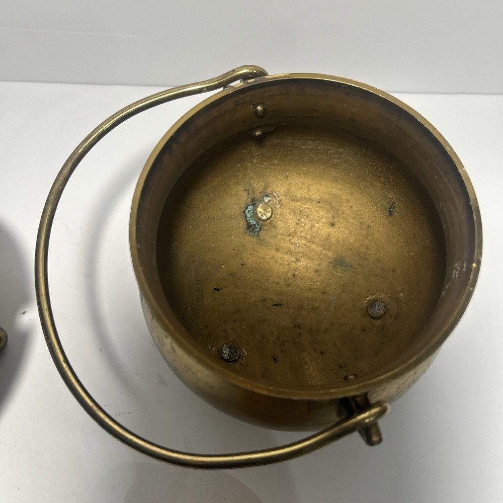 Vintage Solid Brass Smudge Pot Fire Lighter w/ Long Rod & Bail Handle