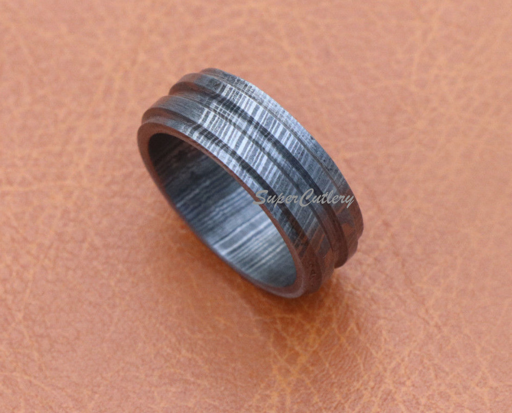Handmade Damascus Steel Double Belted Pattern Men Engagement Band