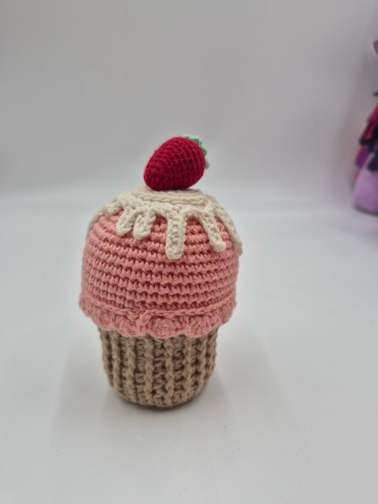 Crocheted mini Strawberry Cupcake And Donut