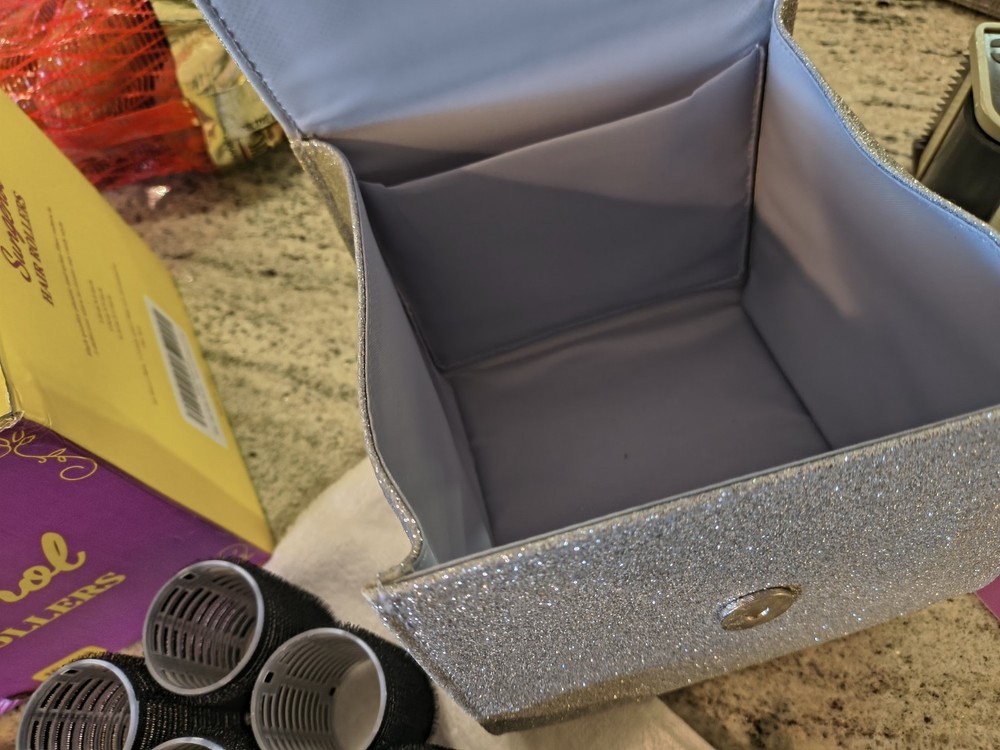 Sungerol 18 Hair Rollers, Comb, Clips, Storage Bag And Silver Sparkle Case With