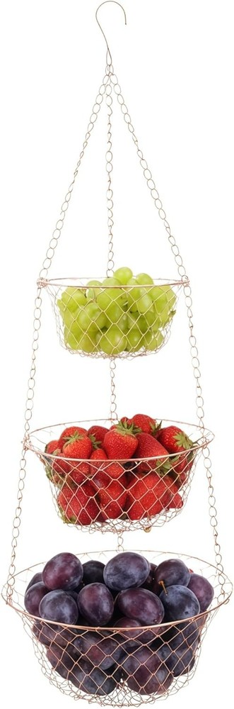 3-Tier Copper Hanging Basket Kitchen & Bathroom Maximize Space W/ This Foldable