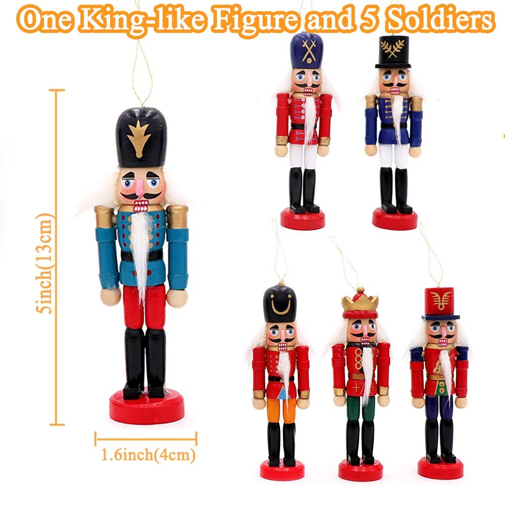 6pcs Wooden Nutcracker Christmas Ornaments Set