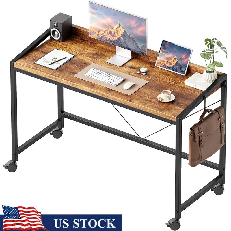 Portable Rolling Computer Desk W/ Wheels Space Saving Design Easy Assembly New