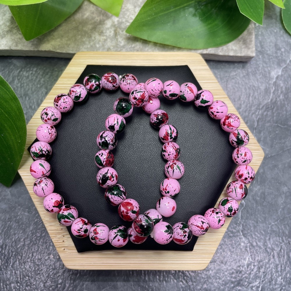2 PC Handmade Bead Beaded Stackable 6.5” Plus Stretch Bracelet New C1549