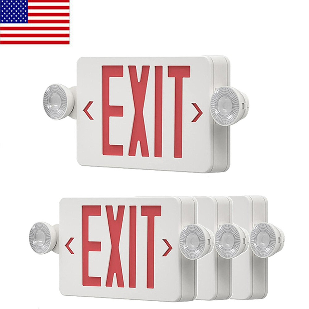 4Pack LED Exit Sign Emergency Light–Hi Output Compact Combo Red Fire UL listed