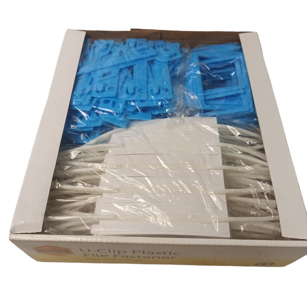 Marbig U-Clip Plastic File Fastener Binder Folder Complete Box 100 Blue 7088001