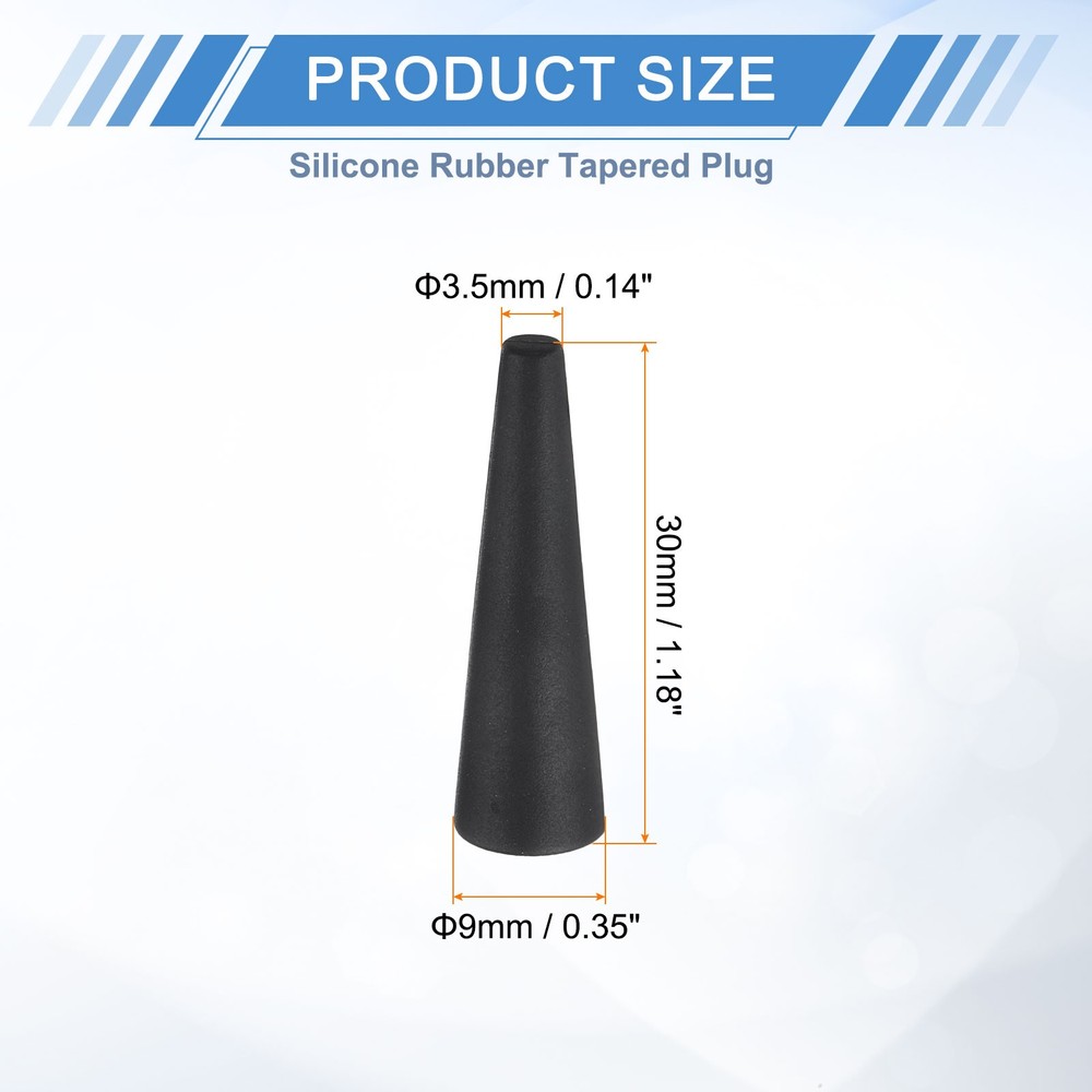 Rubber Stoppers 3.5mm to 9mm, 6 Pcs 30mm Solid Tapered Lab Rubber Plugs