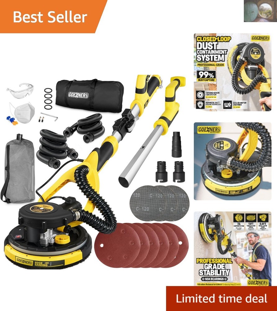 Professional Electric Drywall Sander - Variable Speed, Vacuum System & LED Light