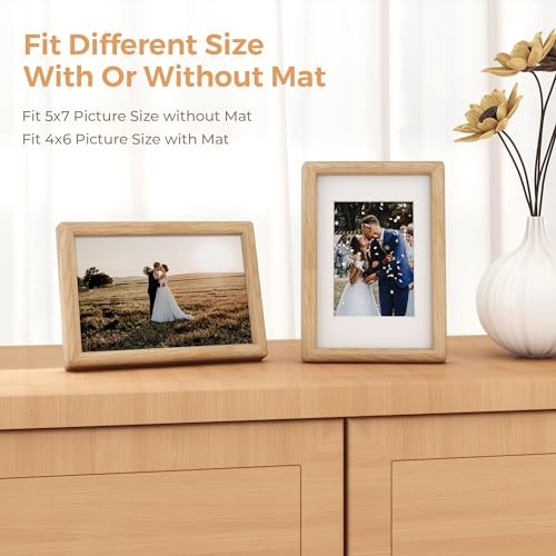 5x7 Picture Frame - Solid White Frame Matted to 4x6 - Rounded 5x7 - 1P Oak