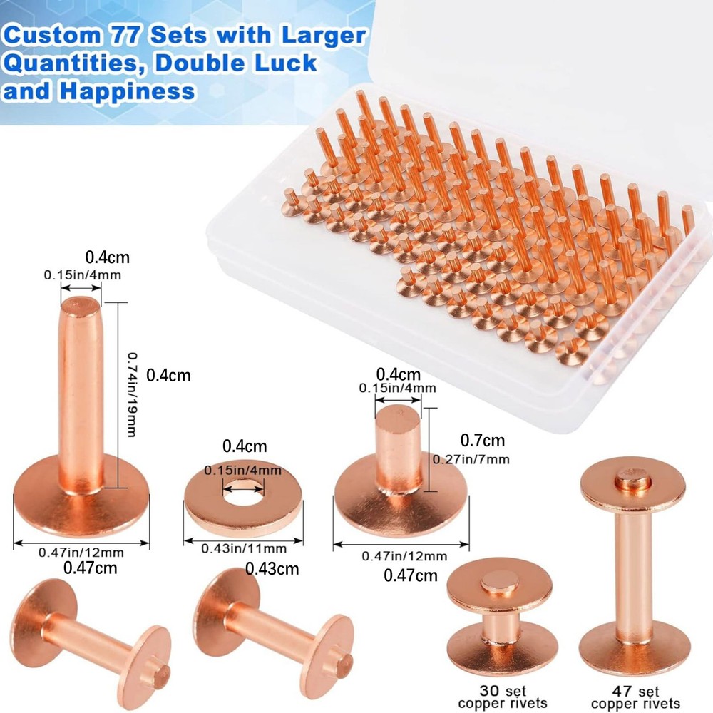77set/pack Concise 2-size # Copper Rivets&Burrs For Home DIY Leather Working