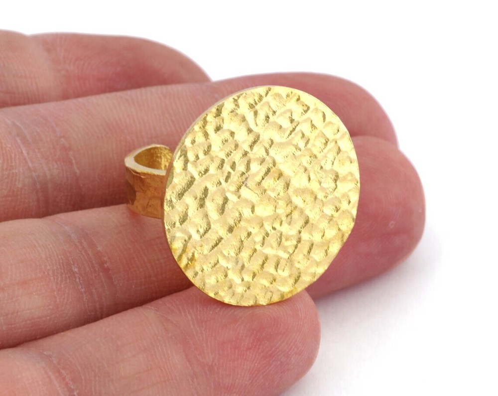 Round Hammered Adjustable Ring Blank - Raw Brass (25mm Blank ) 4951