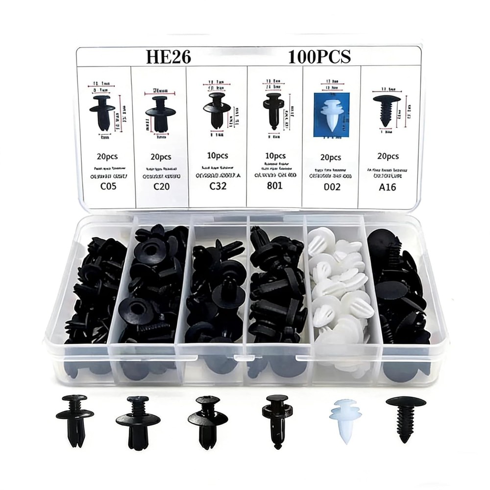100 Pcs Bumper Clips Plastic Rivets Auto Push Pin Fasteners