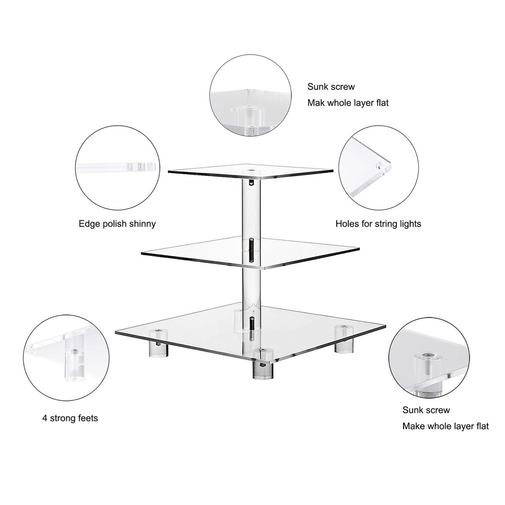 Cupcake Stand, 3-Tier Cupcake Holder with LED Light String, Acrylic Cupcake T...