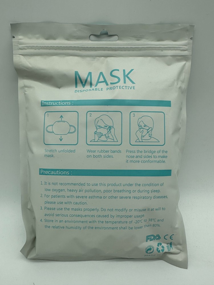 Mask, Disposable 5 Protective KN95 Face Masks.