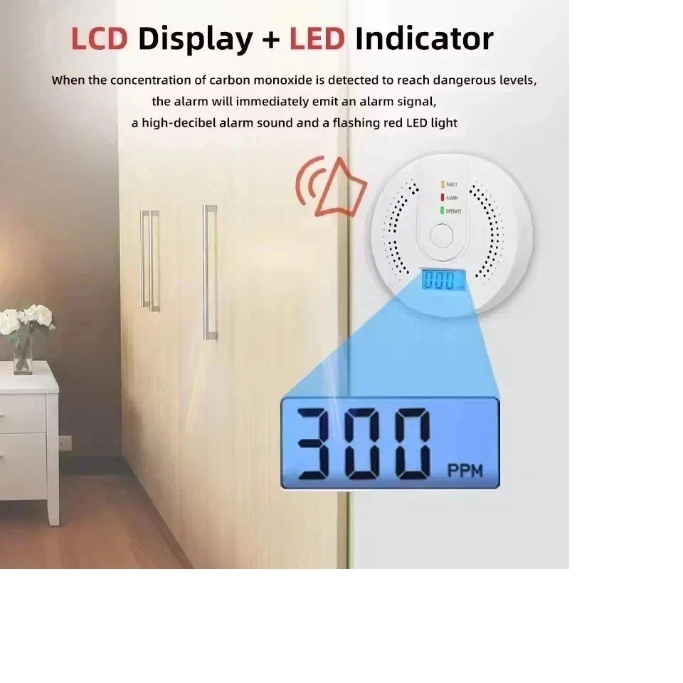 Carbon Monoxide Detector Warning Alarm Sensor LED Digital Battery Powered